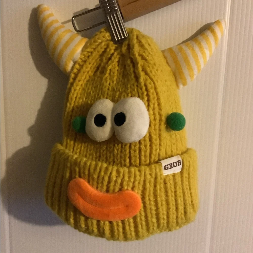 GXOB Kids Monster Beanie Hat | 3D Face | Yellow
